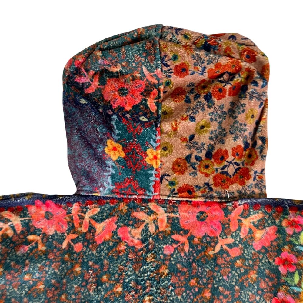 Natural Life Sz S/M Cozy Blanket Kimono Patchwork Floral Print Hood & Pockets - Picture 16 of 16